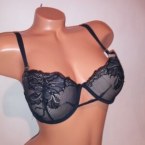 Victoria Secret Bra 36C Black Balconet Push Up Black Lace 2006 Collection Underw